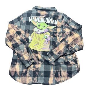 Star Wars The Mandalorian Plaid Button Up Shirt Womens M Black Gray